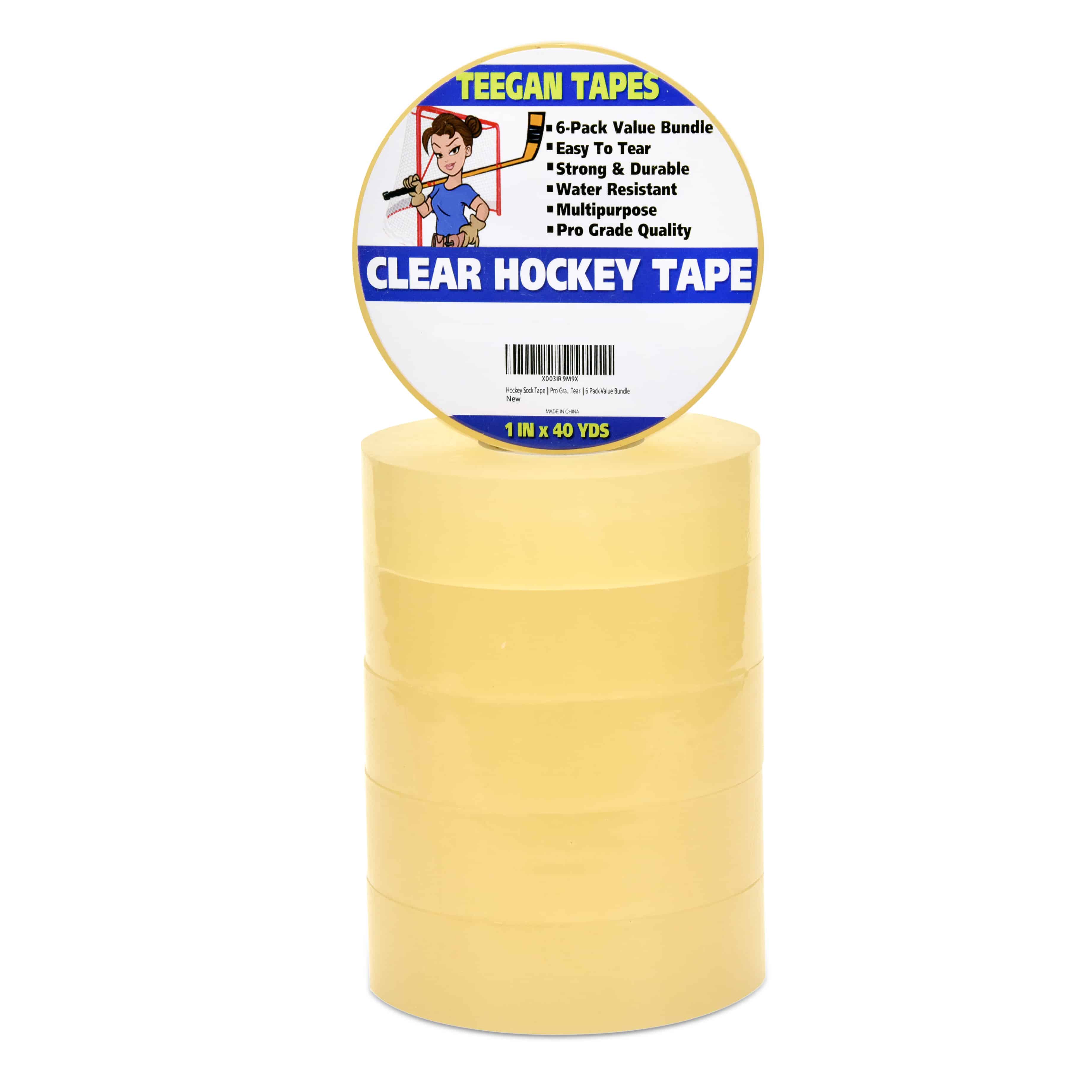 Clear Hockey Tape 4-Pack, Clear Strong Adhesive for Ice Hockey Shin Pads, Guards and Socks. Easy Tearing Pro Sports Tape Made in USA by CellyTape
