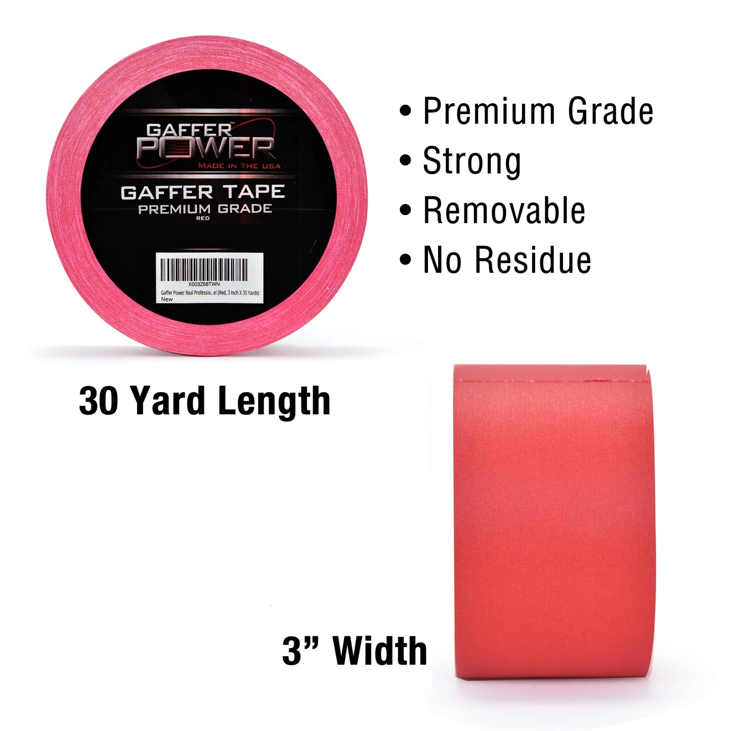 Gaffer Power Gaffer Tape, 3inches X 30 Yards, Red