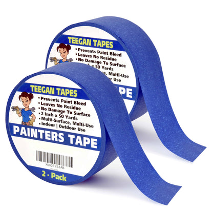 Painters Tape (2-Pack) | 2 Inch by 50 yards | Prevents Paint Bleed | Leaves No Residue | by Teegan Tapes