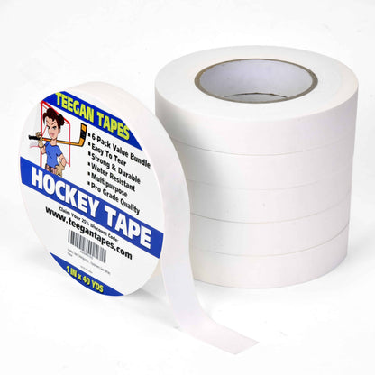 Hockey Tape | Multipurpose Cloth Tape Roll for Ice & Roller Hockey Stick, Blade & Handle Protector | 6-Pack | 1" X 40 Yards | White