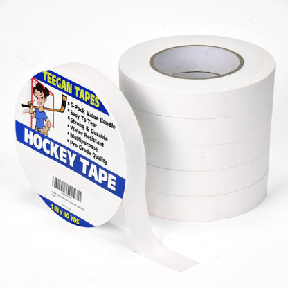 Hockey Tape | Multipurpose Cloth Tape Roll for Ice & Roller Hockey Stick, Blade & Handle Protector | 6-Pack | 1" X 40 Yards | White