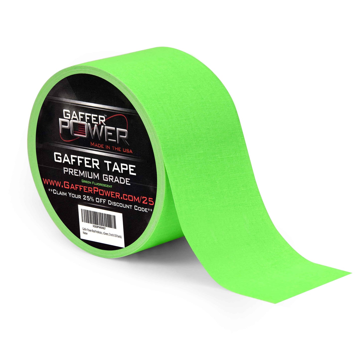 Real Professional Premium Grade Gaffer Tape Made in The USA - Heavy Duty Gaffers Tape - Non-Reflective - Multipurpose - Fluorescent Green, 3 Inch X 30 Yards