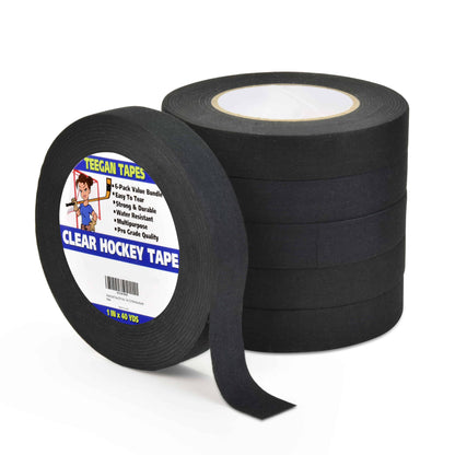 Hockey Tape | Multipurpose Cloth Tape Roll for Ice & Roller Hockey Stick, Blade & Handle Protector | 6-Pack | 1" X 40 Yards, black
