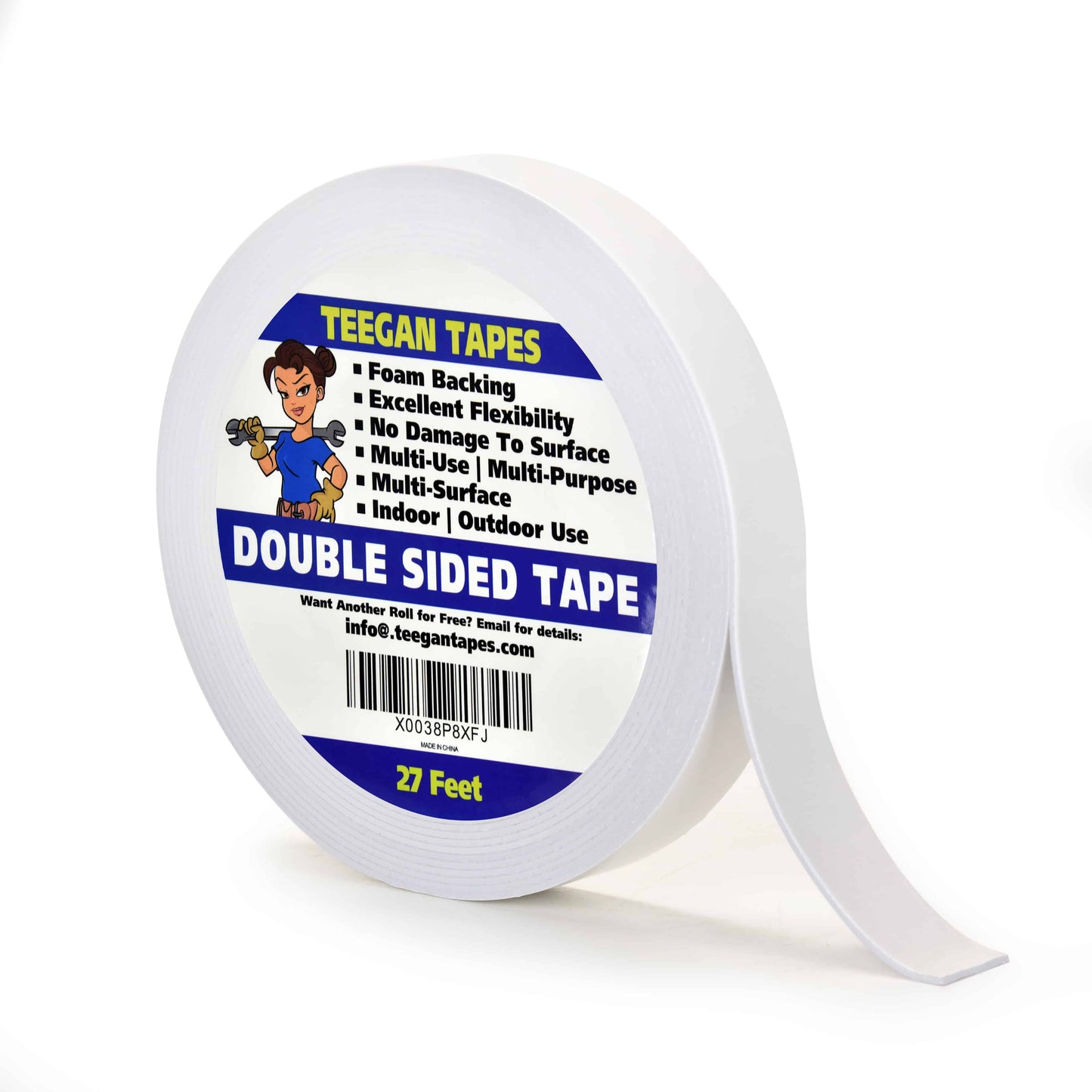 Double Sided White PE Foam Tape, Outdoor and Indoor Use, 1-inch x 27 Feet, 1/16 Thick