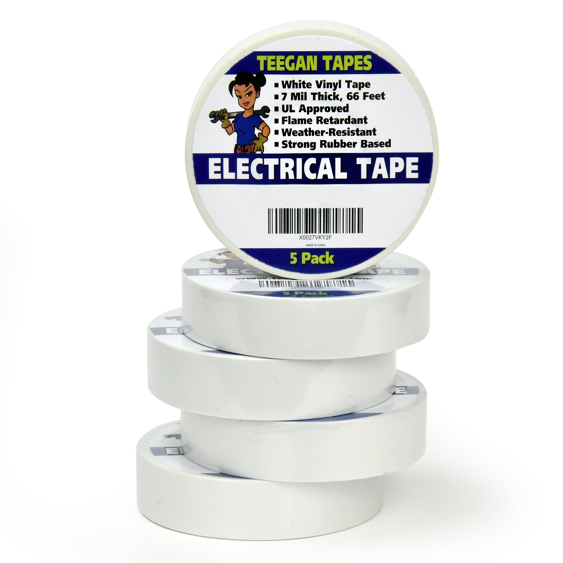 Gaffer Power White Electrical Tape - Vinyl Electric Tape (5 Pack) | 7 Mil Thick Vinyl Tape 3/4 inch Wide 66 Foot Long Roll | Strong Rubber
