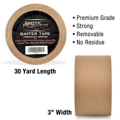 REAL Professional Premium Grade Gaffer Tape  Made in the USA - 3 Inch x 30 Yards, Tan